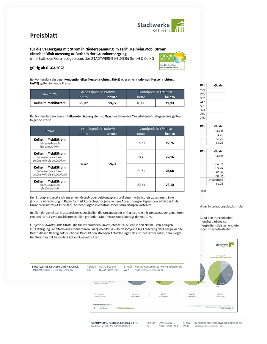 Preisblatt Mobilstrom Kelheim